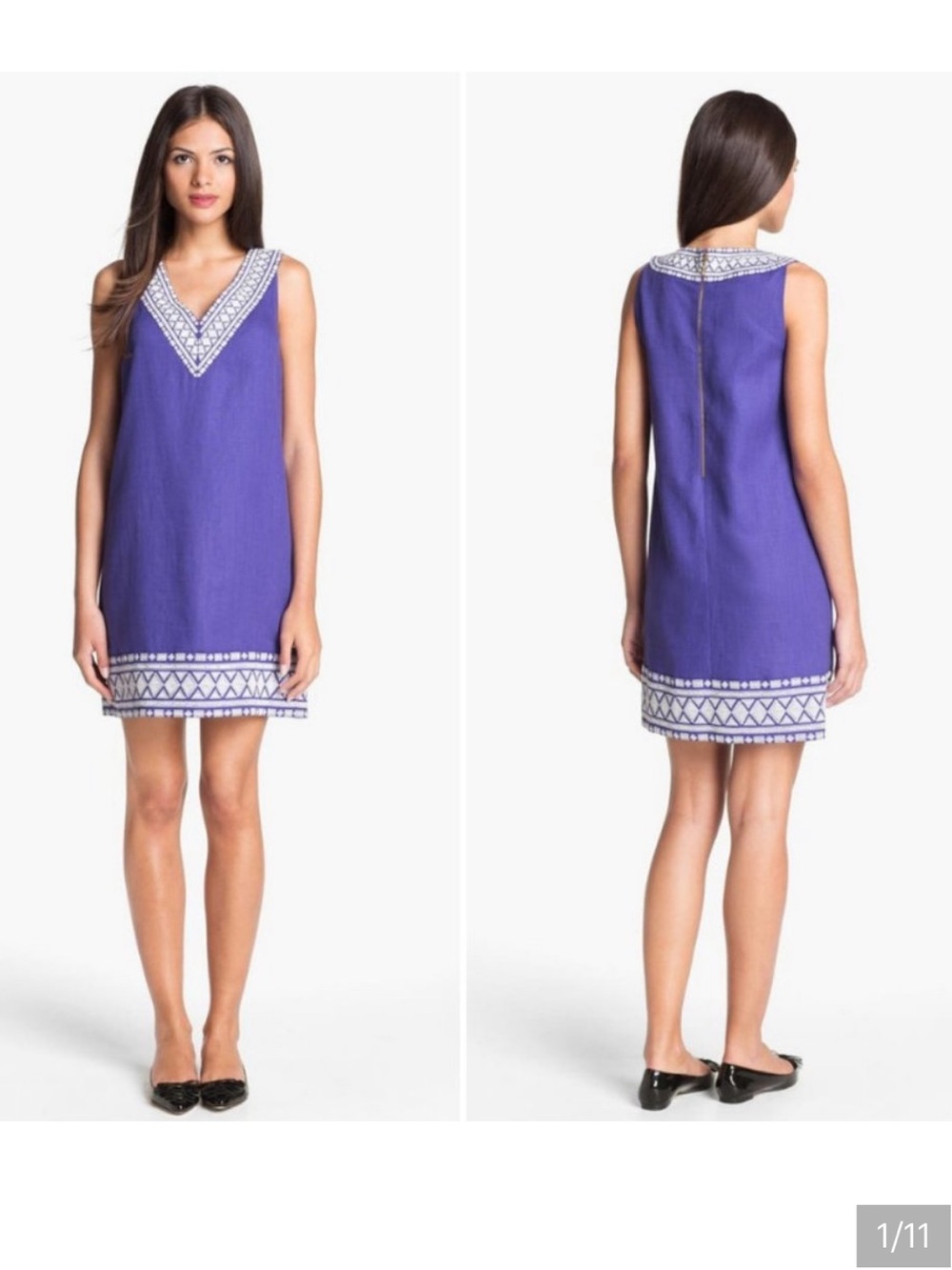$428 Kate Spade Laureen Linen Dress 4 Embroidered Blue Coastal Resort Travel